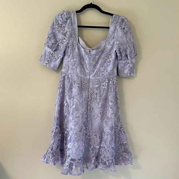 NWT Chi Chi London Lace Puff Sleeve Mini Dress Lilac Sz 4 Cottagecore Romantic - Picture 5 of 14
